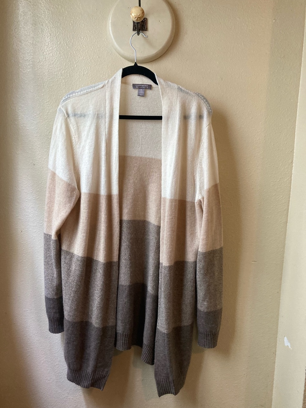 Charter Club 100% Cashmere Open Front Striped Cardigan Sweater Neutrals/Browns